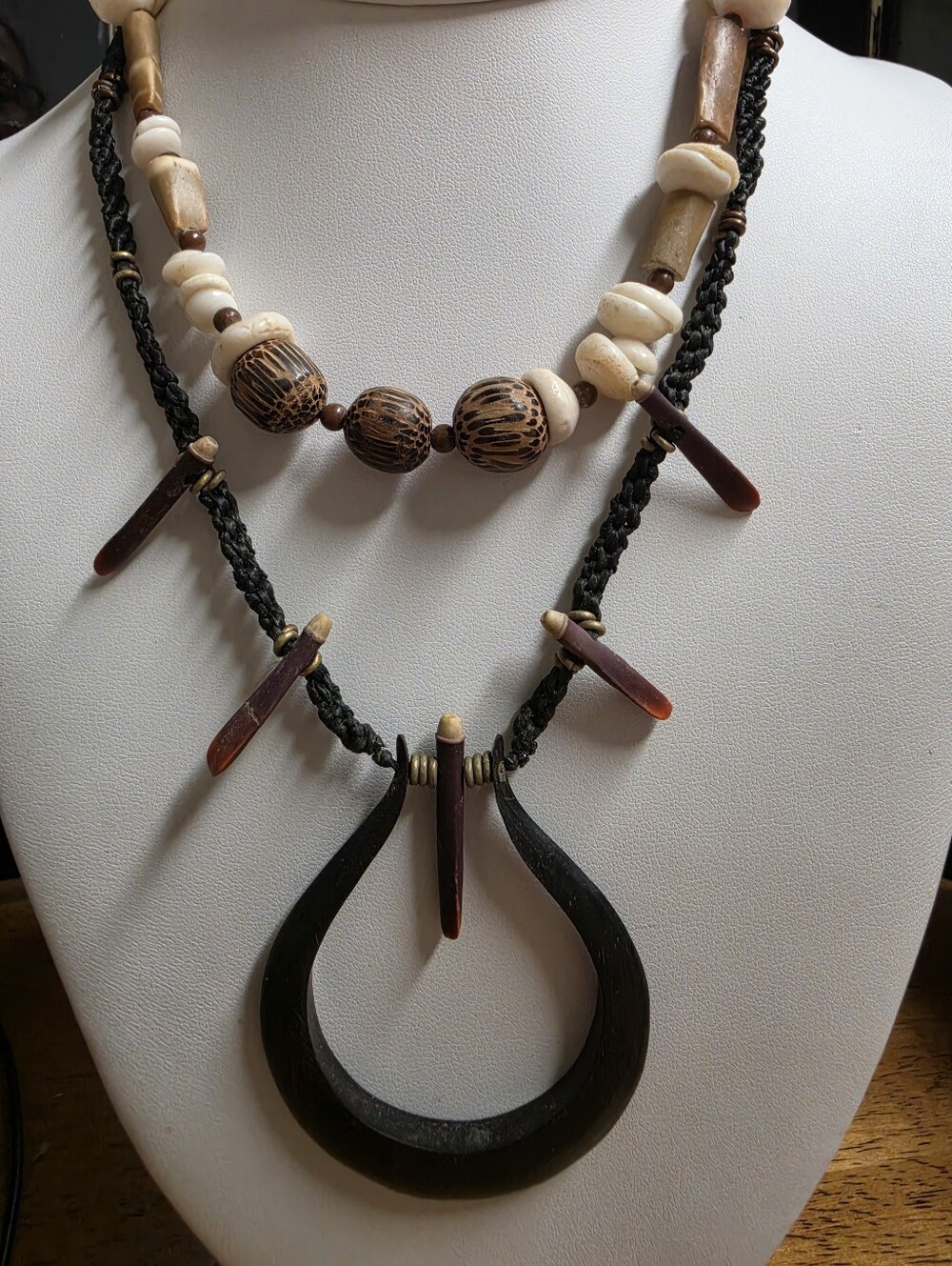 Artisan 2 Necklaces Water Buffalo Horn & Sea Urchin and Bamboo Shell & Palm Wood